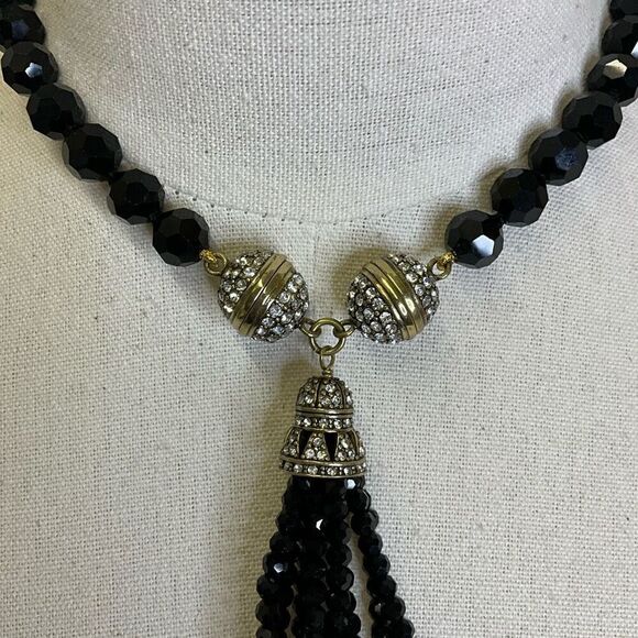 Heidi Daus Endless Possibilities Necklace Black Enamel Crystals Statement - Picture 2 of 5